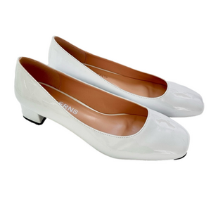 Wayderns White Size 9 Shoes Patent Leather Almond Toe Block Heel Pumps Ladies
